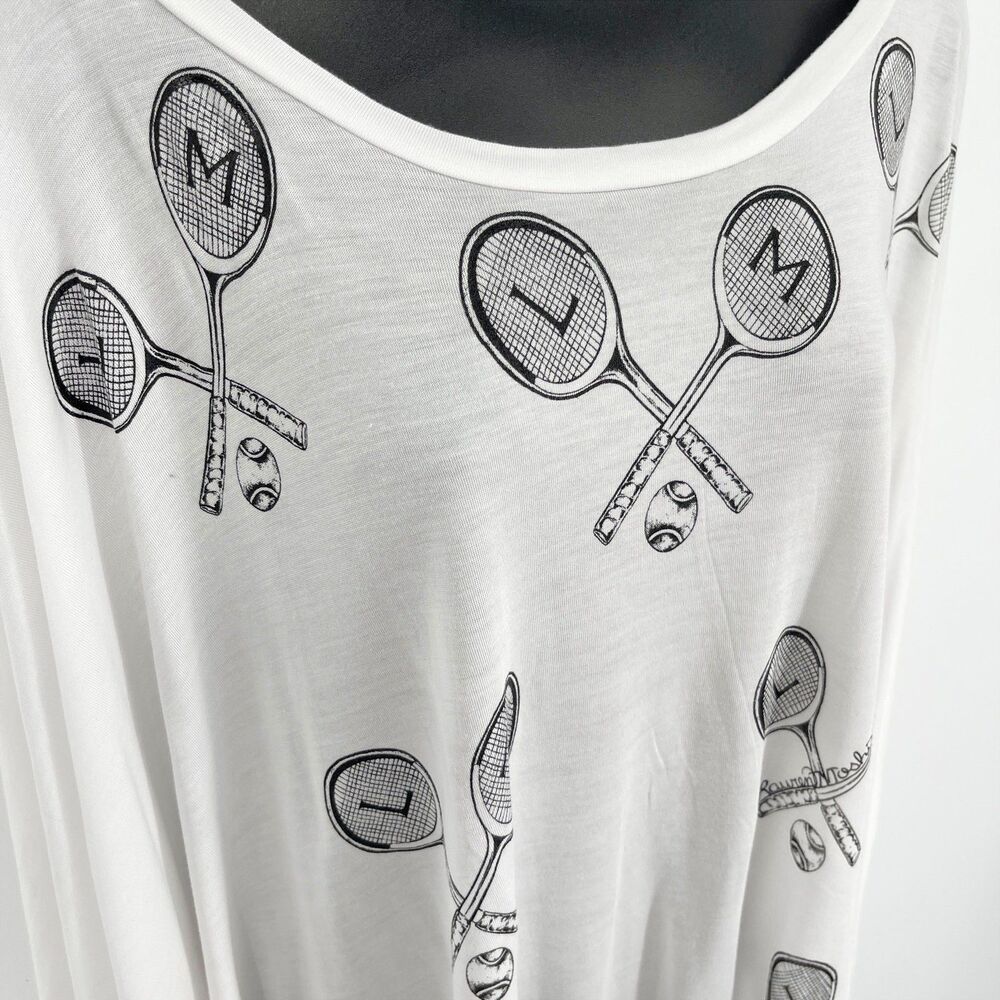 Lauren Moshi NEW Angel Oversized T-Shirt w/ Mini Tennis Rackets Size M/L White - Picture 9 of 11